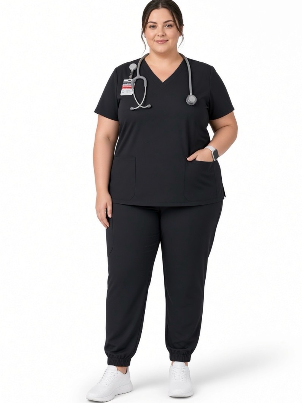 Black V-Neck Medical Scrub Top and Jogger Set size 2x
